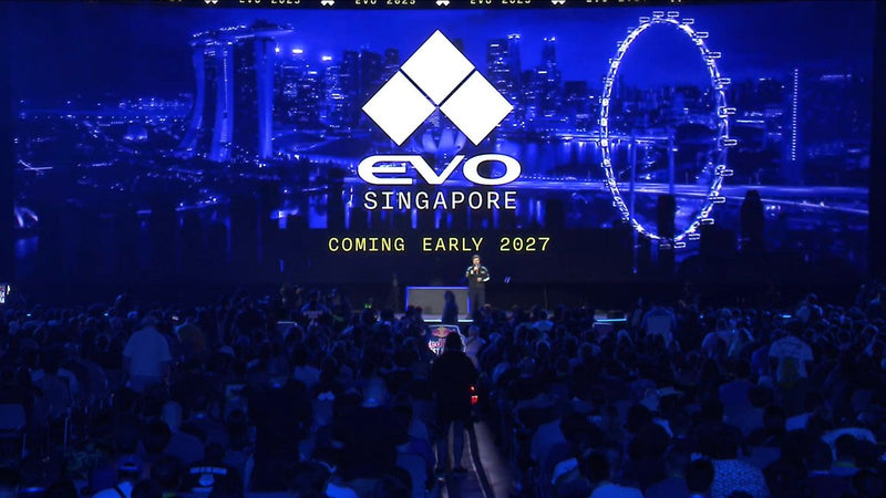 Official Evo Singapore promotional announcement showing the Evo logo and Singapore skyline