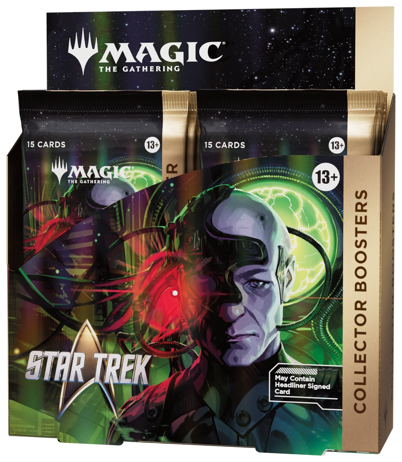 Official Magic The Gathering Star Trek Collector Booster display featuring Borg artwork, Wizards of the Coast