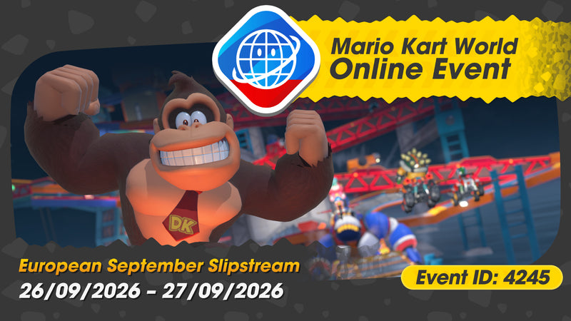 Official Nintendo promotional artwork for the Mario Kart World European September Slipstream online event, September 26–27, 2026
