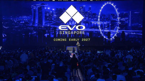 Official Evo Singapore promotional announcement showing the Evo logo and Singapore skyline