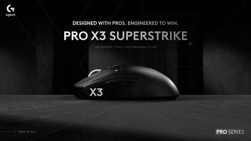 Official Logitech G promotional image of the PRO X3 SUPERSTRIKE gaming mouse announced at Logitech G PLAY 2026