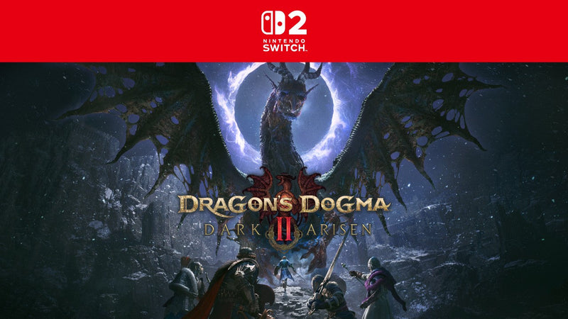 Dragon's Dogma 2 Dark Arisen Nintendo Switch 2 launch key art with dragon and party — official Nintendo and Capcom promotional image
