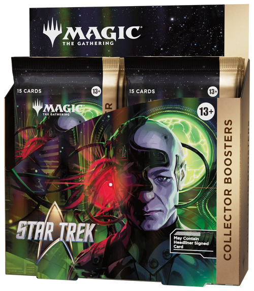 Official Magic The Gathering Star Trek Collector Booster display featuring Borg artwork, Wizards of the Coast