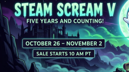 Valve's official Steam Scream V 2026 Halloween sale promotional art, October 26 through November 2