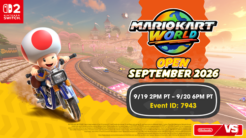 Official Nintendo promotional artwork for the Mario Kart World Open September 2026