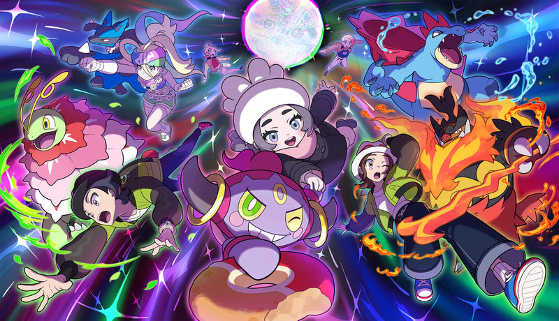 Official Pokémon Legends: Z-A Mega Dimension key art featuring Hoopa and trainers — The Pokémon Company