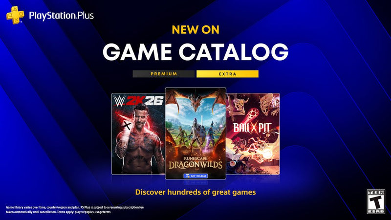 PlayStation Plus September 2026 Game Catalog featuring WWE 2K26, RuneScape Dragonwilds and Ball x Pit
