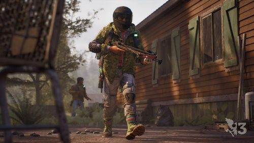State of Decay 3 survivor carrying a crossbow outside a wooden building