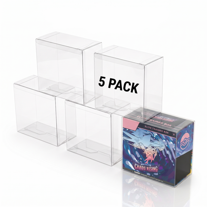 5-pack clear PET protectors compatible with Pokémon Elite Trainer Boxes; ETB not included