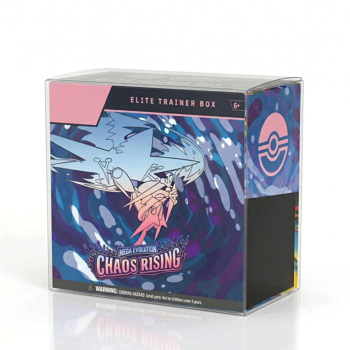 Clear PET protector displaying an Elite Trainer Box